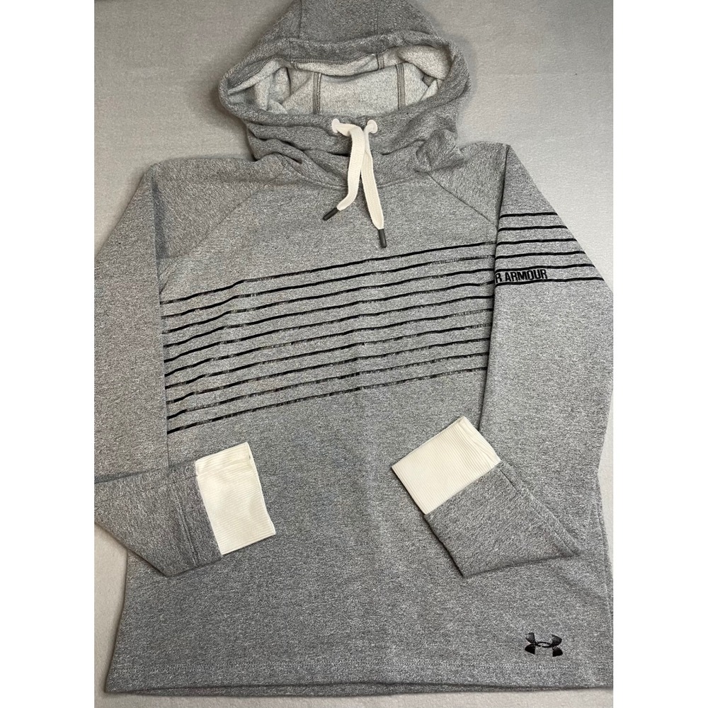 Under‎ Armour Womens XS Tech Terry Hoodie Gray Striped Pullover Sweatshirt